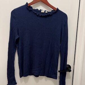 GAP navy sweater with ruffle neck/sleeves